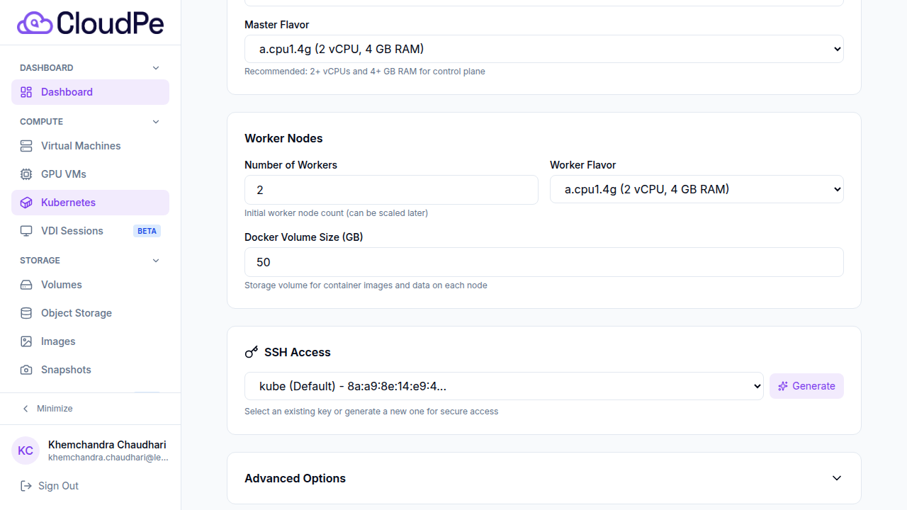 Worker Nodes configuration section